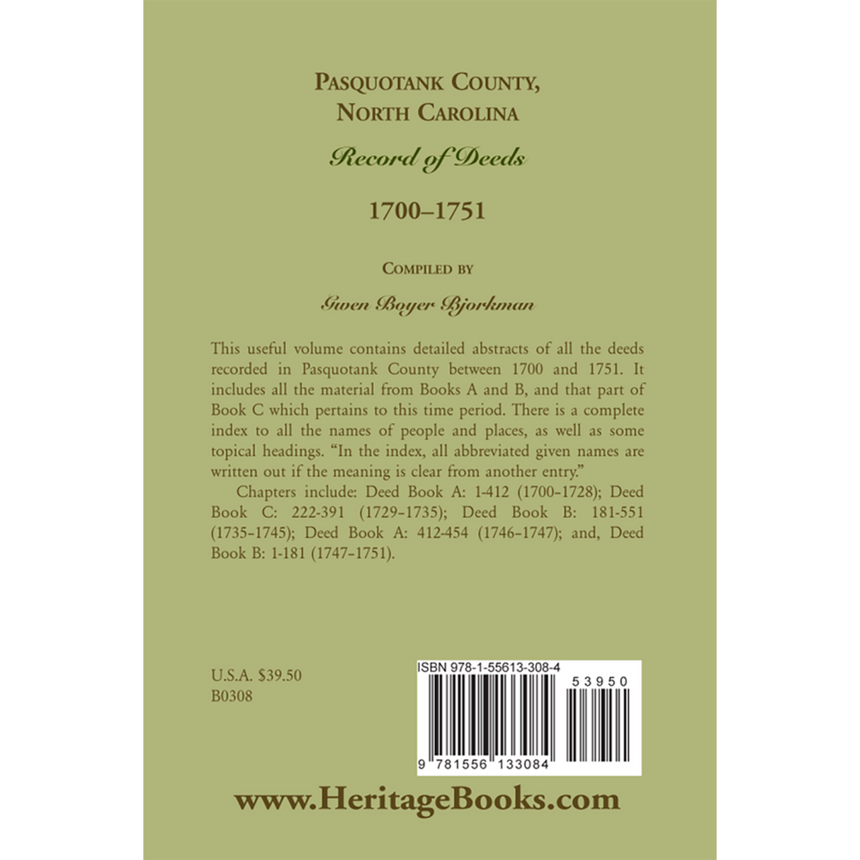 Pasquotank County, North Carolina Record of Deeds, 1700-1751 back cover