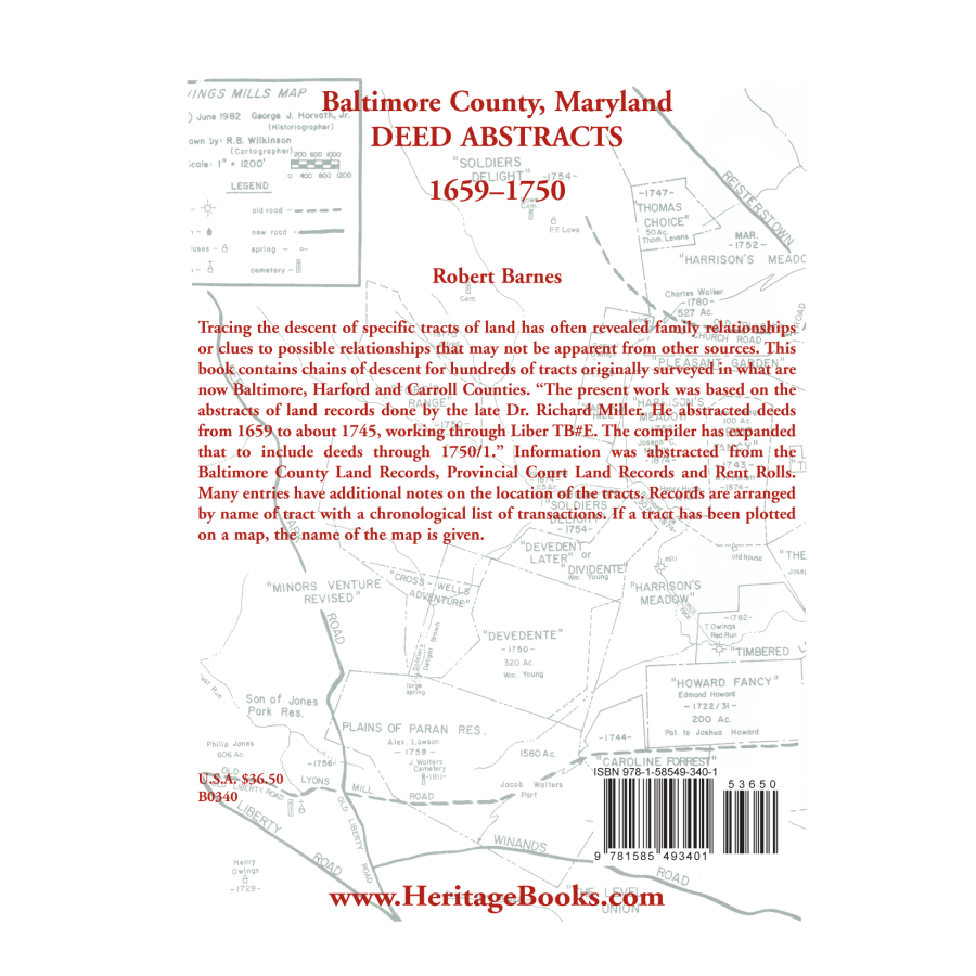 back cover of Baltimore County, Maryland Deed Abstracts 1659-1750