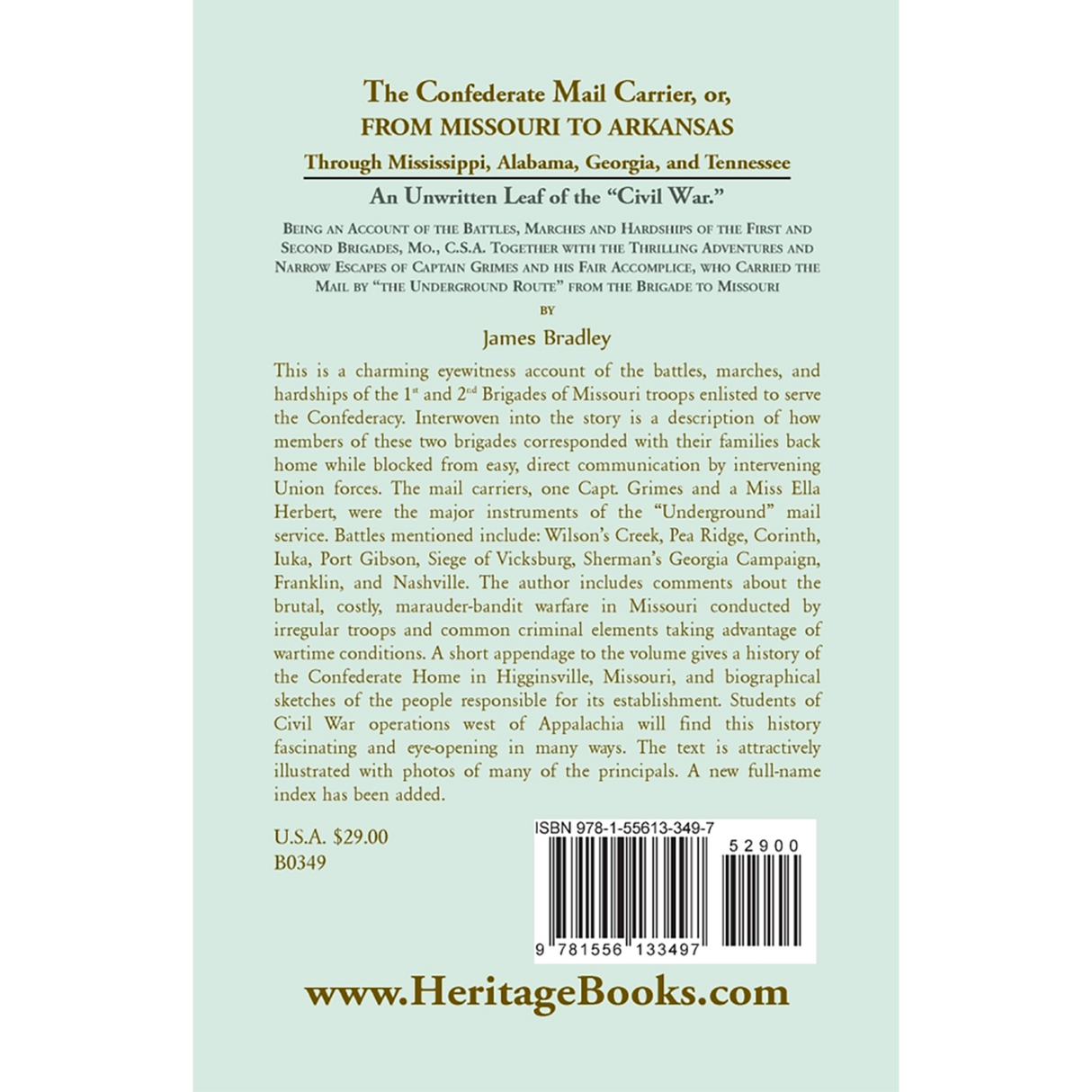 The Confederate Mail Carrier, or From Missouri to Arkansas through Mississippi, Alabama, Georgia, and Tennessee back cover
