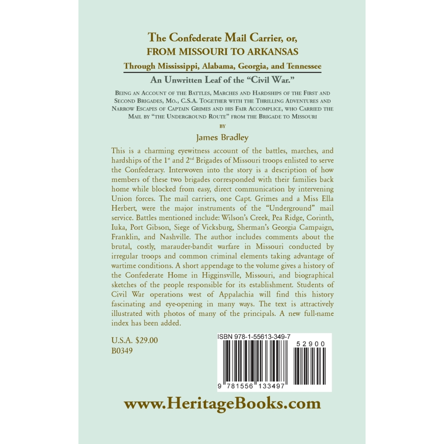 The Confederate Mail Carrier, or From Missouri to Arkansas through Mississippi, Alabama, Georgia, and Tennessee back cover
