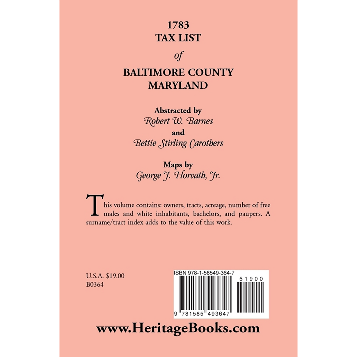 1783 Tax List of Baltimore County, Maryland back cover