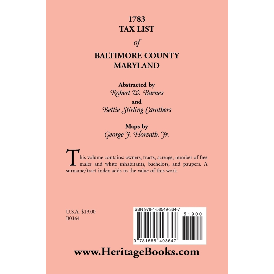 back cover of 1783 Tax List of Baltimore County, Maryland