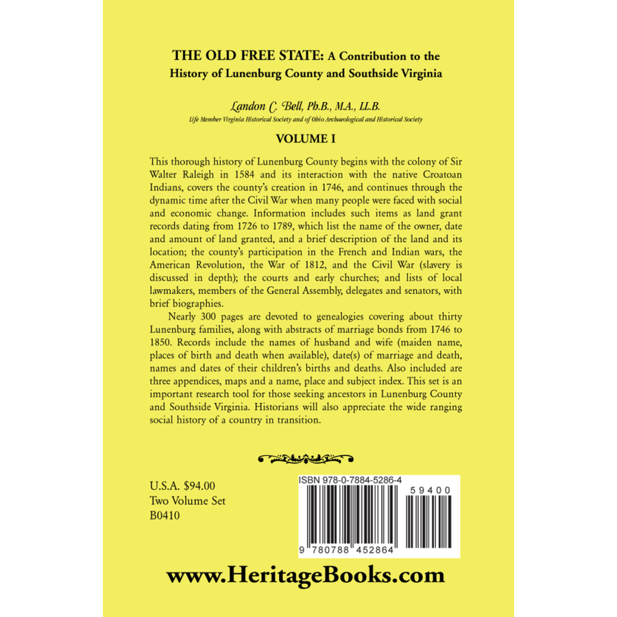back cover of The Old Free State vol. 1