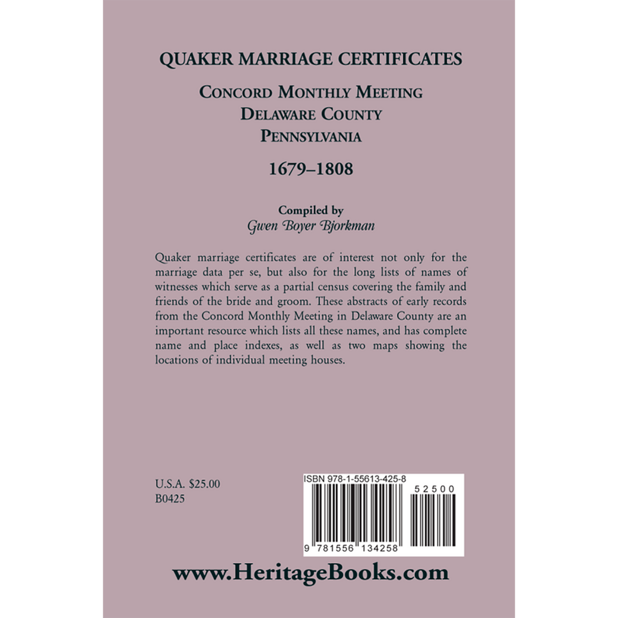 Quaker Marriage Certificates: Concord Monthly Meeting, Delaware County, Pennsylvania, 1679-1808 back cover