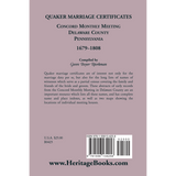 Quaker Marriage Certificates: Concord Monthly Meeting, Delaware County, Pennsylvania, 1679-1808 back cover