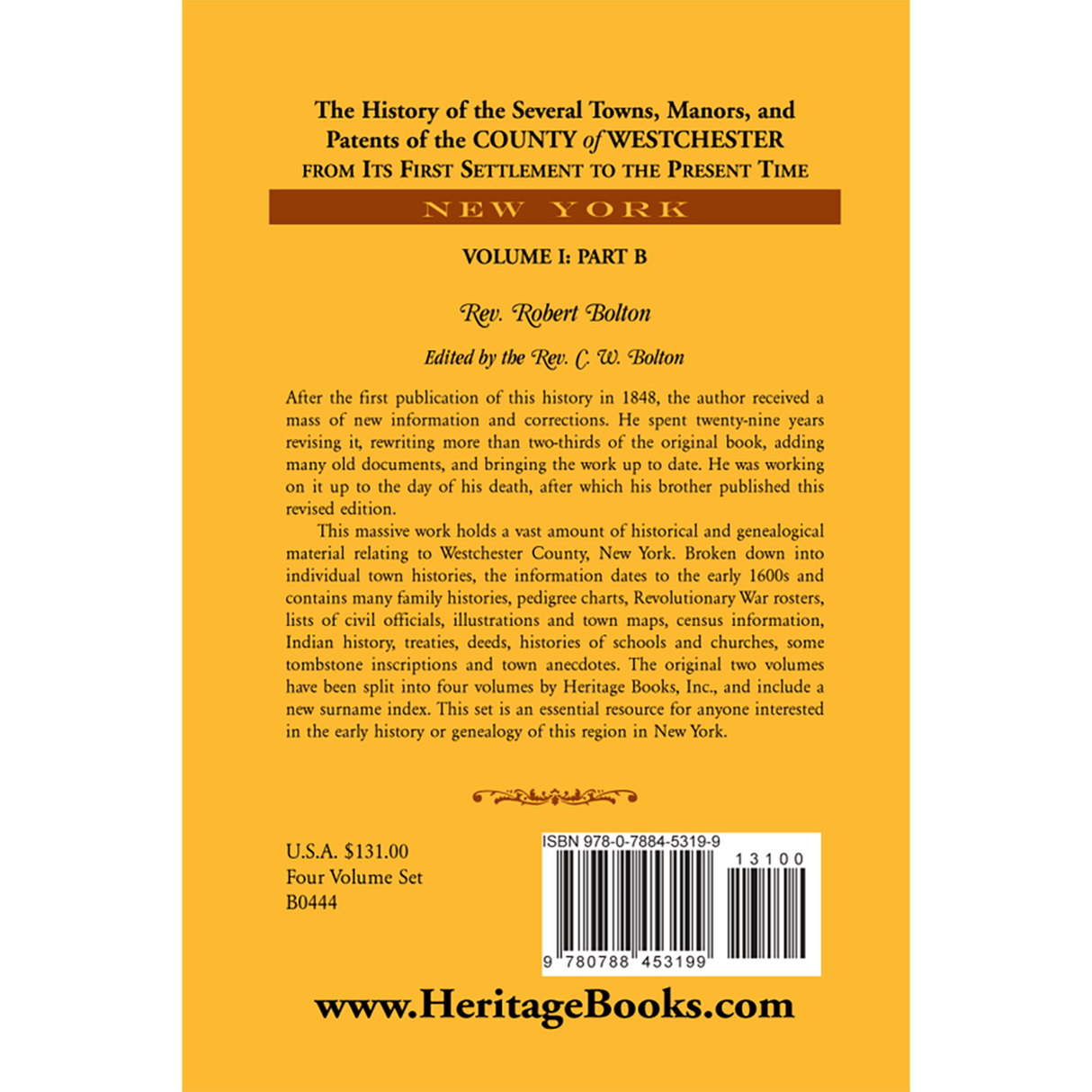 The History of Several Towns, Manors and Patents of the County of Westchester from the First Settlement to the Present Time vol. 1 part 2 back cover