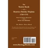 The Vestry Book of Henrico Parish, Virginia, 1730-1773: From the Original Manuscript, with Notes and Appendix back cover