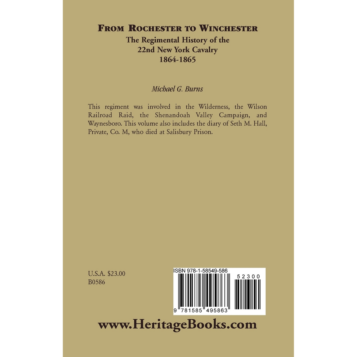 From Rochester to Winchester: The Regimental History of the 22nd New York Cavalry, 1864-1865 back cover