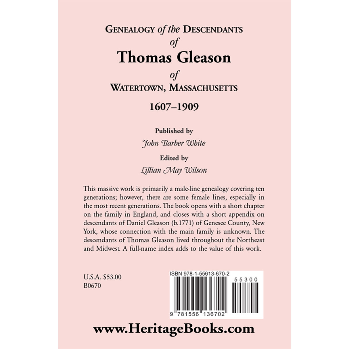 Genealogy of the Descendants of Thomas Gleason of Watertown, Massachusetts, 1607-1909 back cover