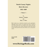 Patrick County, Virginia Birth Records 1853-1869 Volume I back cover
