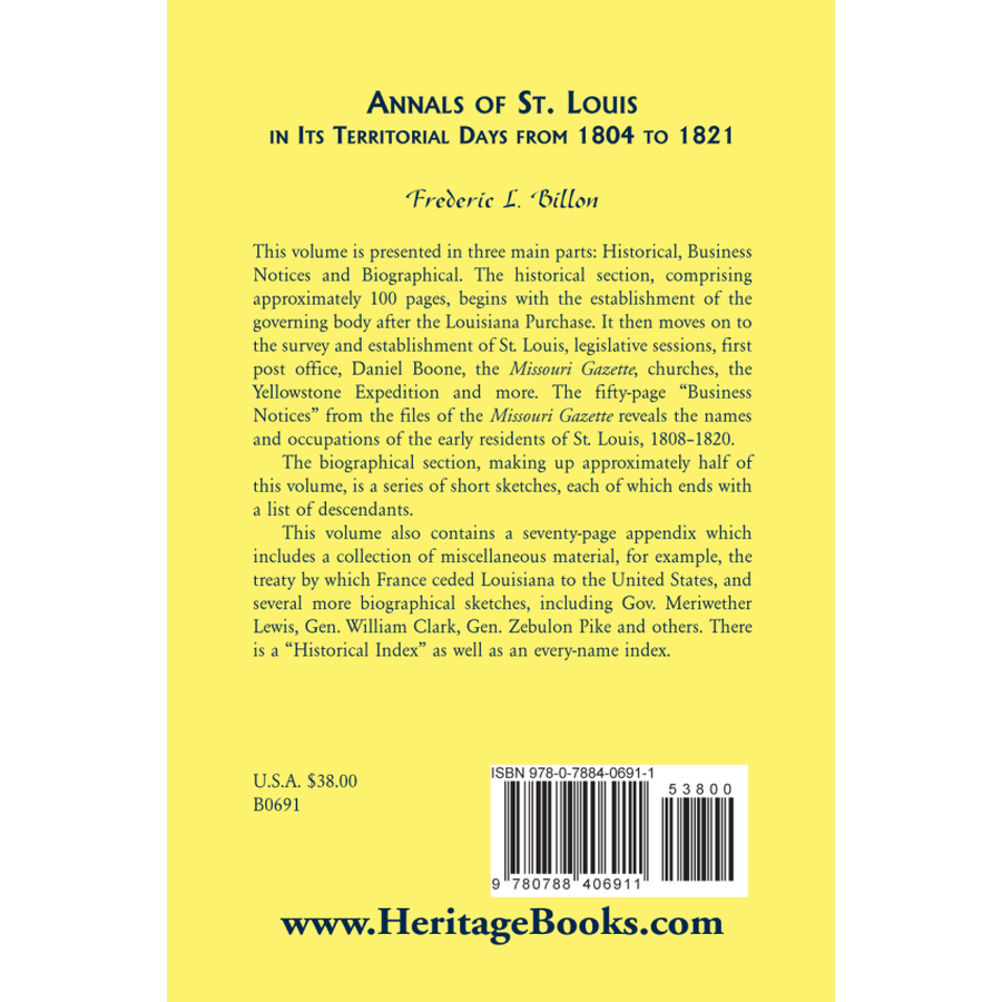 back cover of Annals of St. Louis in its Territorial Days from 1804 to 1821