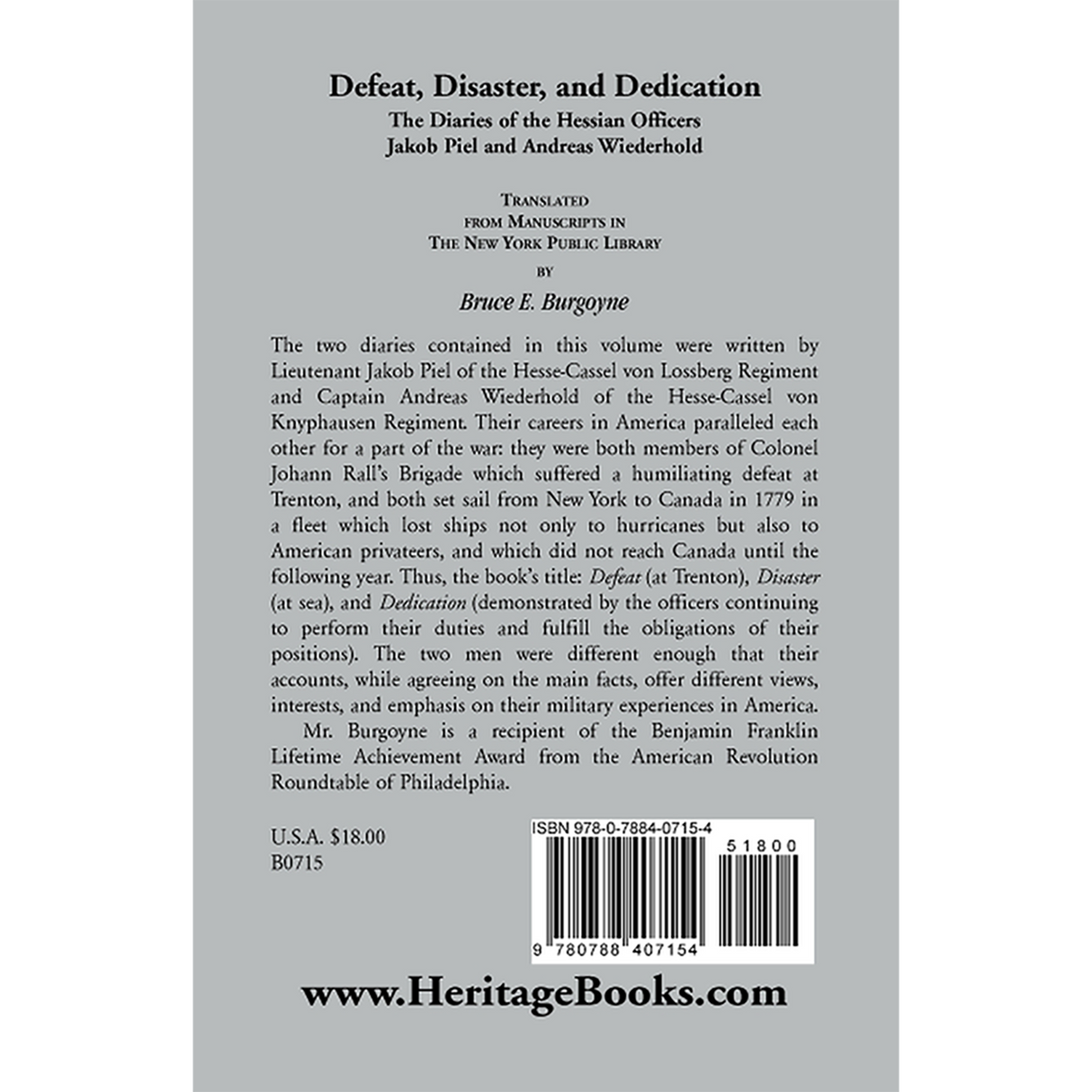 Defeat, Disaster, and Dedication back cover