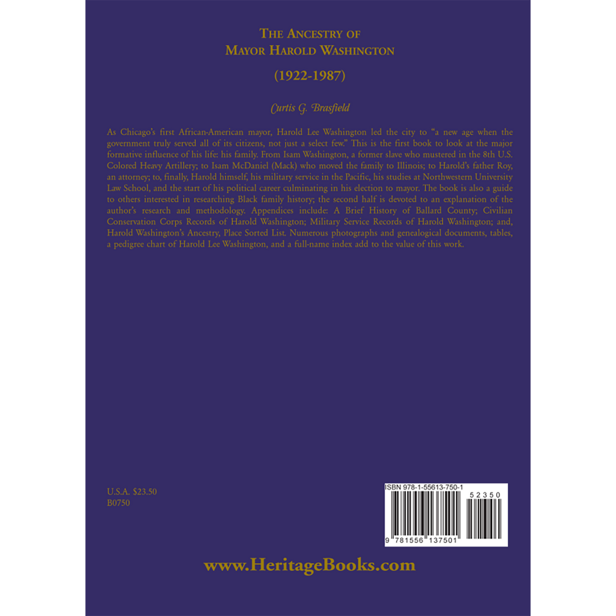The Ancestry of Mayor Harold Washington (1922-1987) back cover