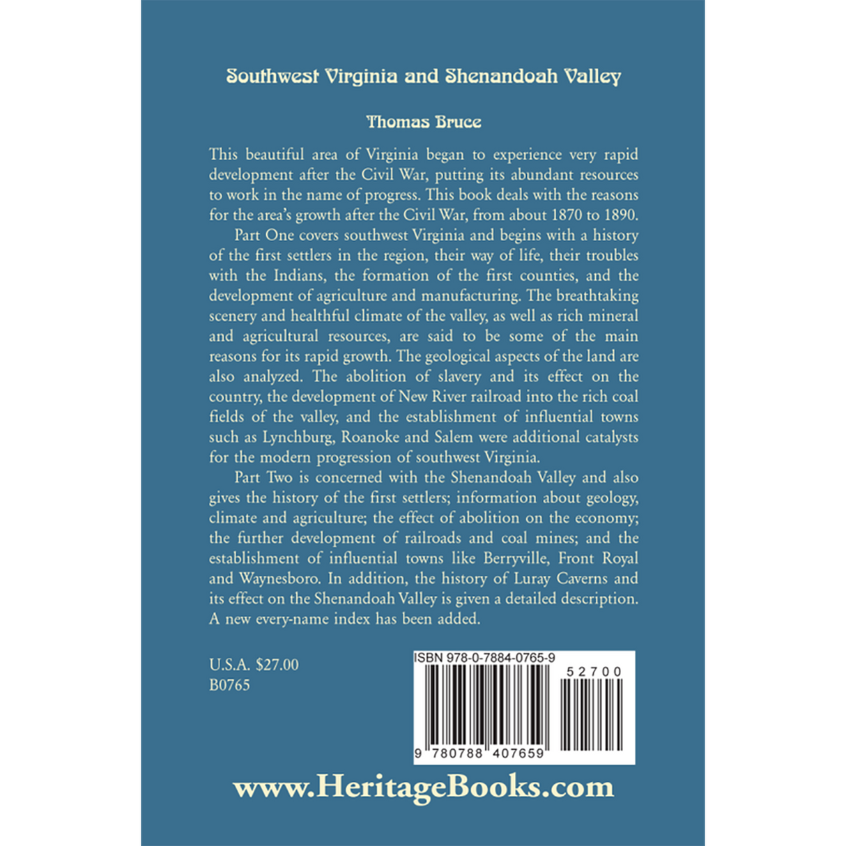 Southwest Virginia and Shenandoah Valley back cover