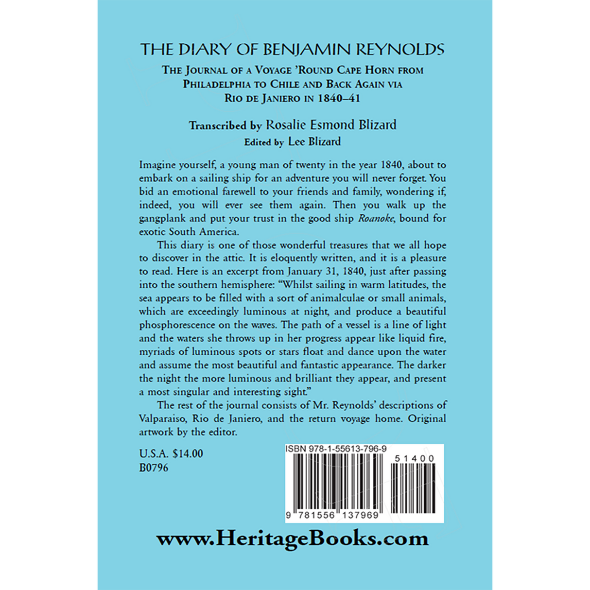 The Diary of Benjamin Reynolds: The Journal of a Voyage 'round Cape Horn from Philadelphia to Chile and back again via Rio de Janiero in 1840-41 back cover