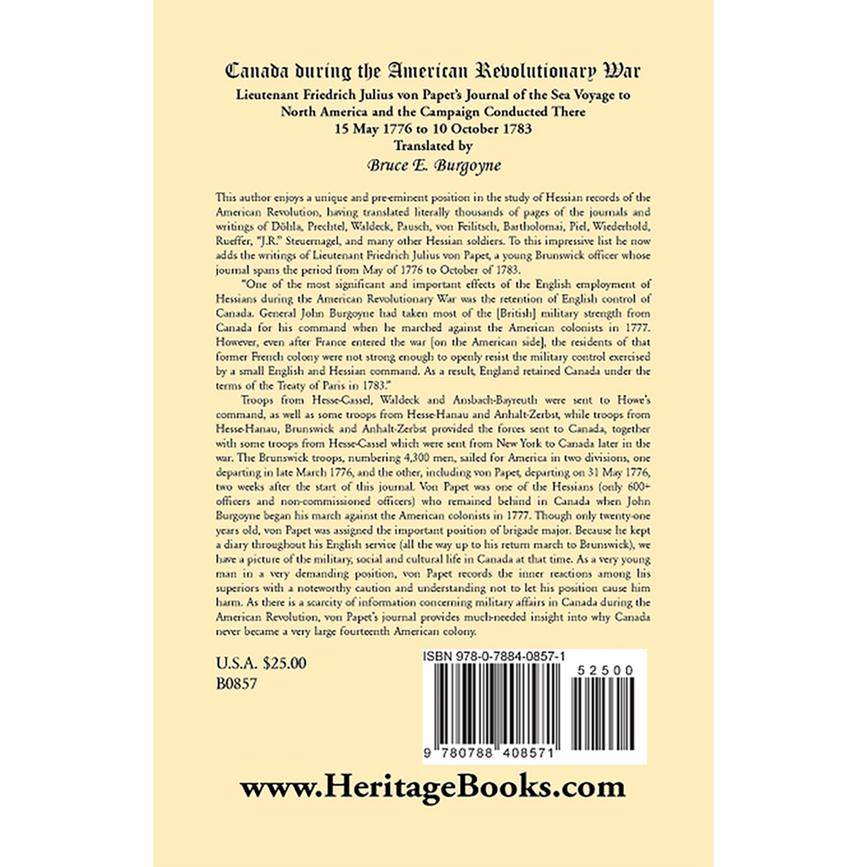 Canada During the American Revolutionary War back cover