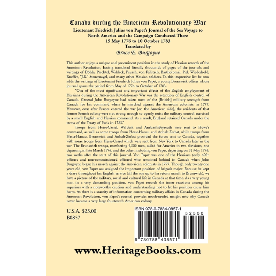 back cover of Canada During the American Revolutionary War