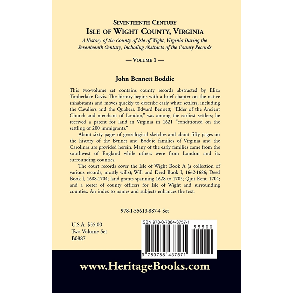 Seventeenth Century Isle of Wight County, Virginia, Volume I back cover