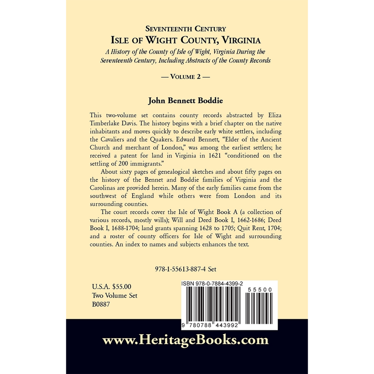 Seventeenth Century Isle of Wight County, Virginia, Volume II back cover