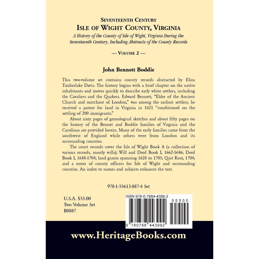 Seventeenth Century Isle of Wight County, Virginia, Volume II back cover