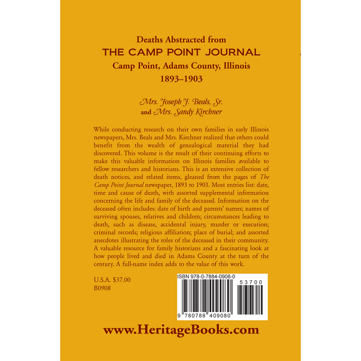 Deaths Abstracted from the Camp Point Journal, 1893-1903, Camp Point, Adams County, Illinois back cover