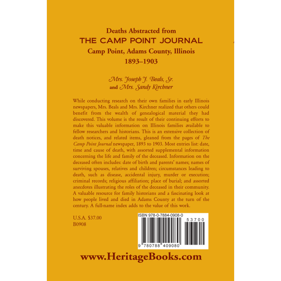 Deaths Abstracted from the Camp Point Journal, 1893-1903, Camp Point, Adams County, Illinois back cover