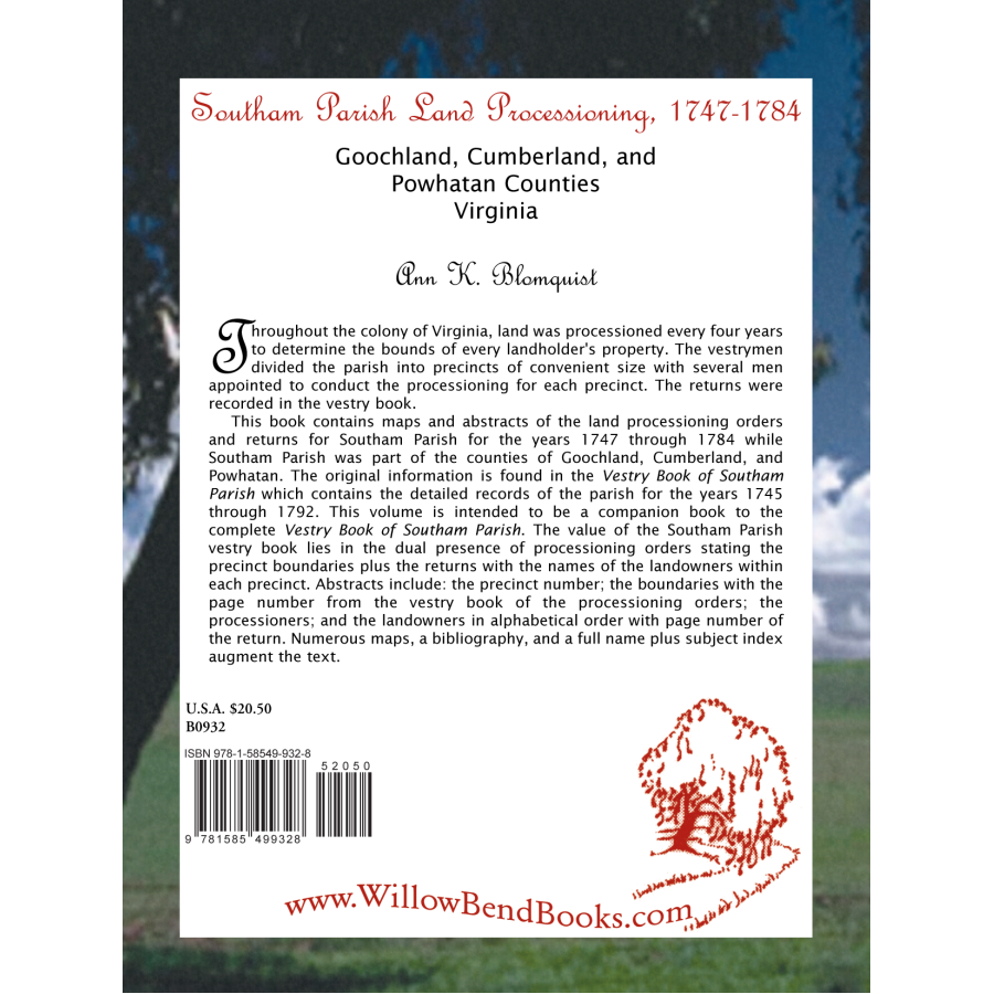 Southam Parish Land Processioning, 1747-1784, Goochland, Cumberland, and Powhatan Counties, Virginia back cover