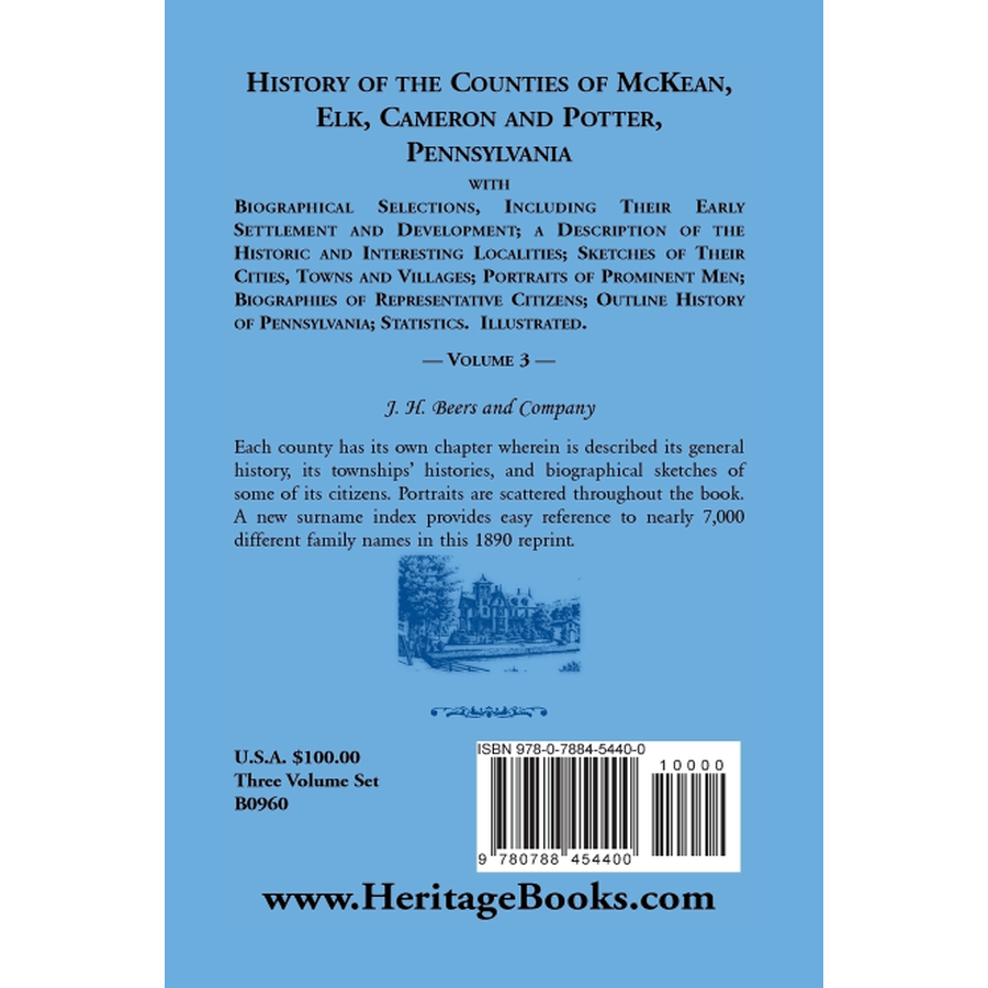 back cover of History of Counties of McKean, Elk, Cameron and Potter, Pennsylvania, Volume 3