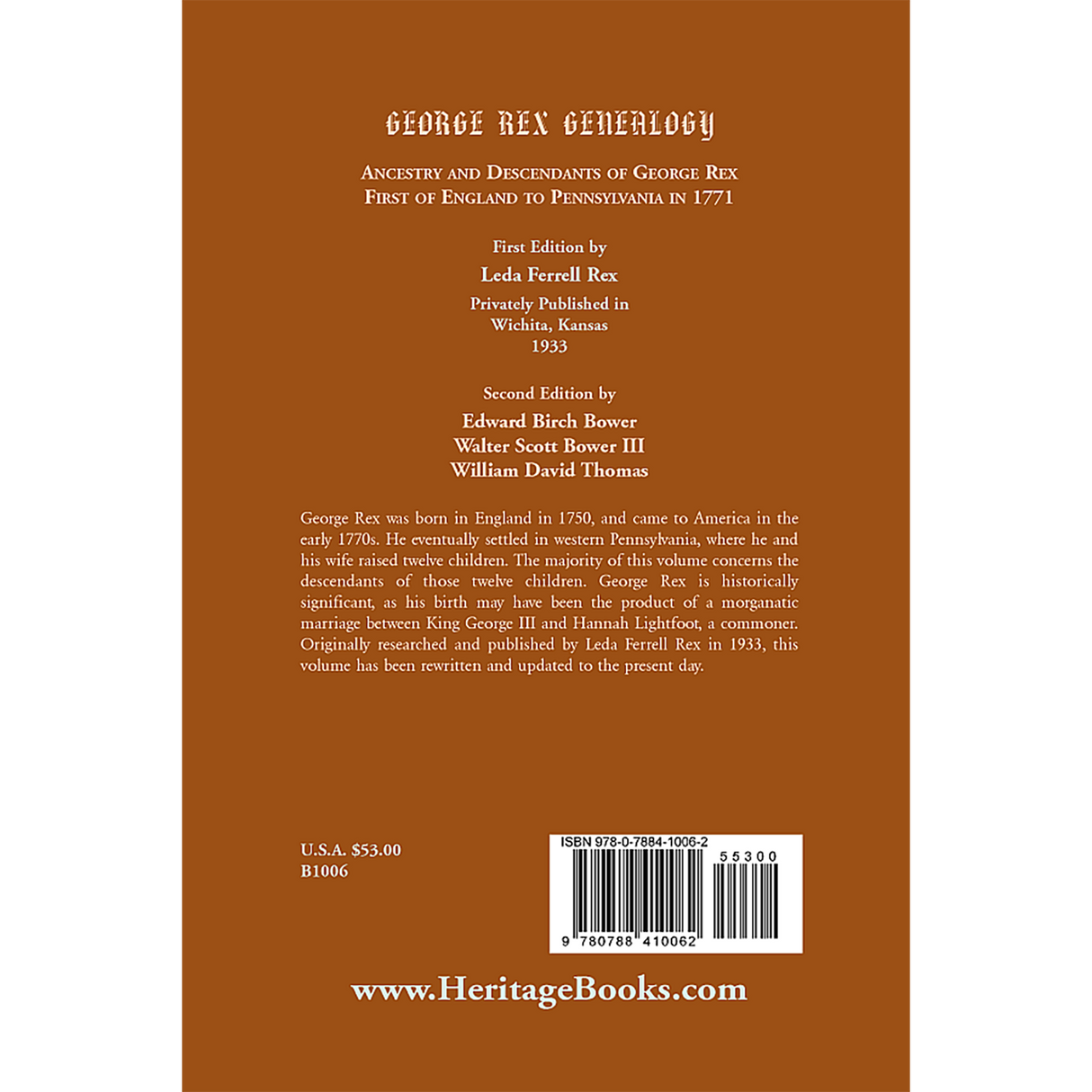George Rex Genealogy back cover