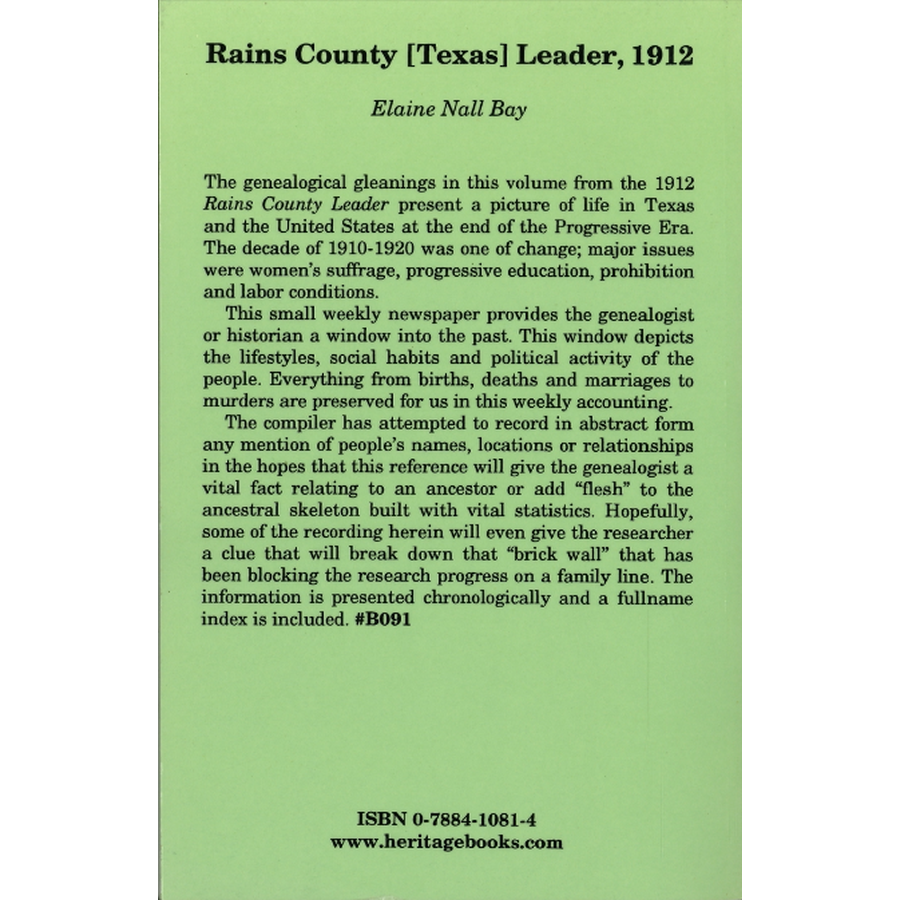 Rains County [Texas] Leader, 1912 back cover