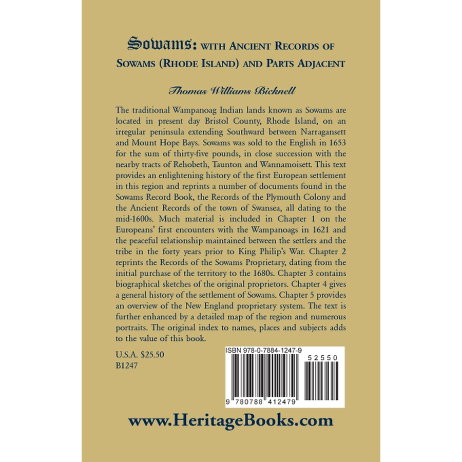 back cover of Sowams: with Ancient Records of Sowams (Rhode Island) and Parts Adjacent