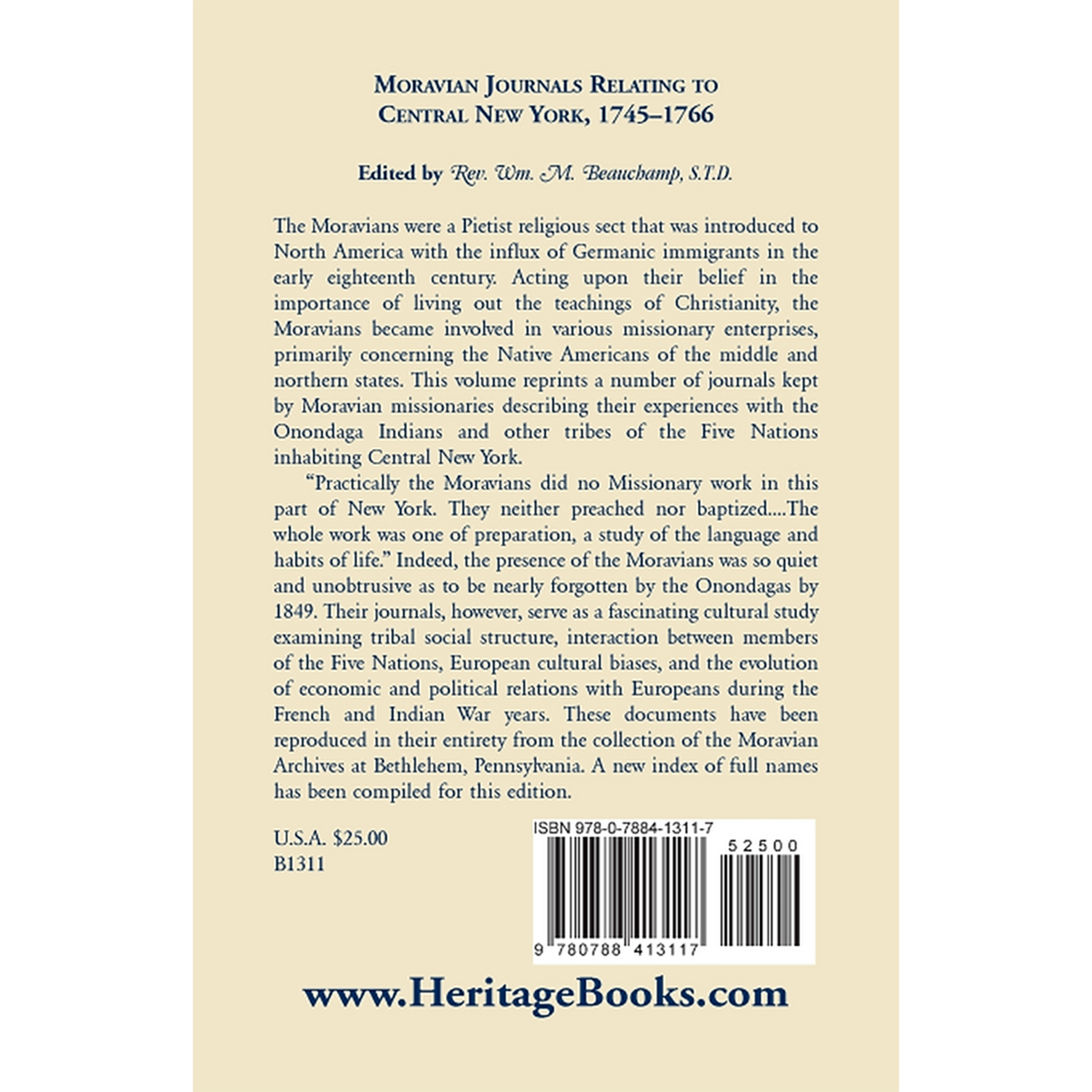 Moravian Journal Relating to Central New York, 1745-1766 back cover
