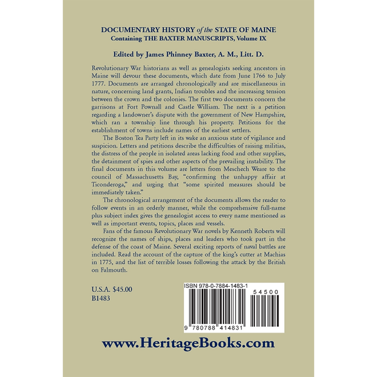 Documentary History of the State of Maine, Containing the Baxter Manuscripts Volume IX back cover