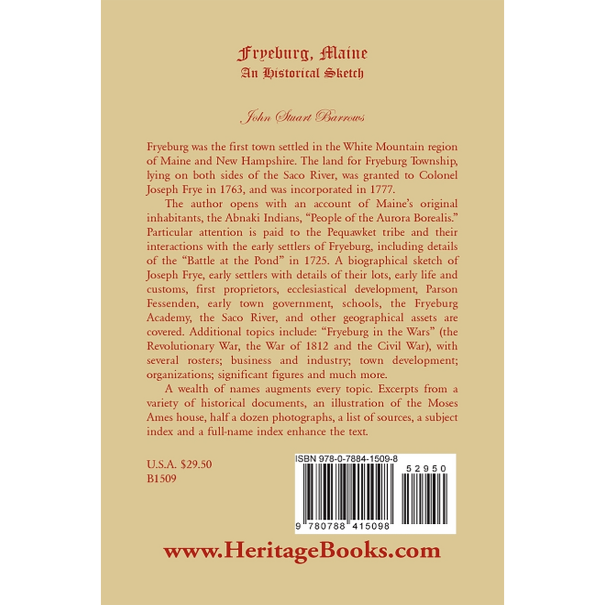 Fryeburg, Maine: An Historical Sketch back cover