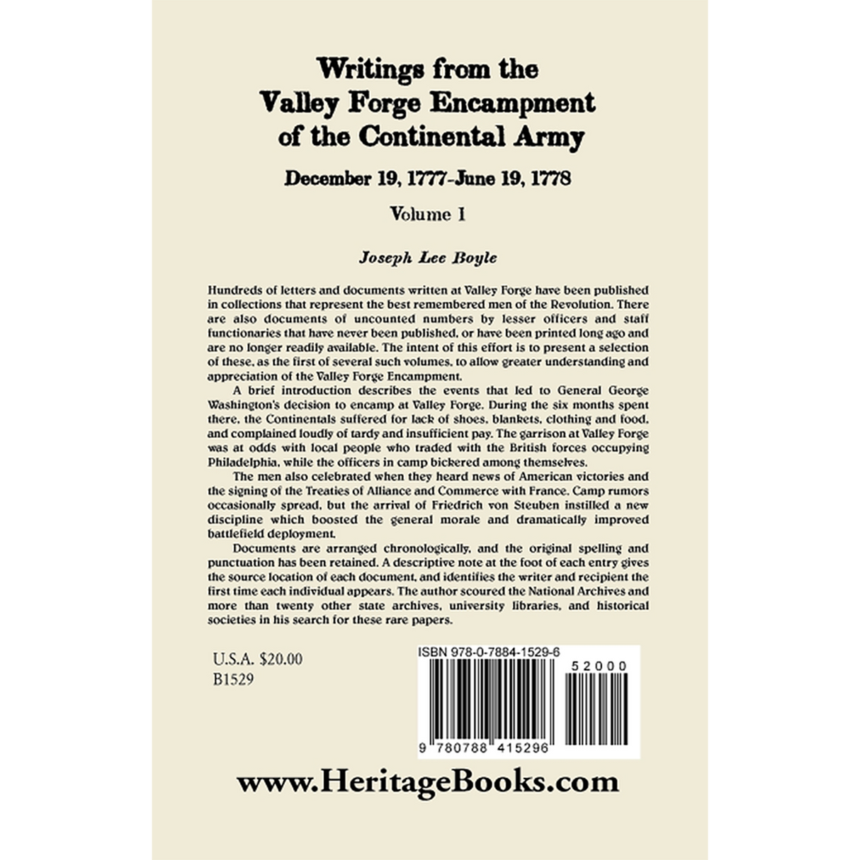 Writings from the Valley Forge Encampment of the Continental Army, Volume 1, December 19, 1777-June 19, 1778 back cover