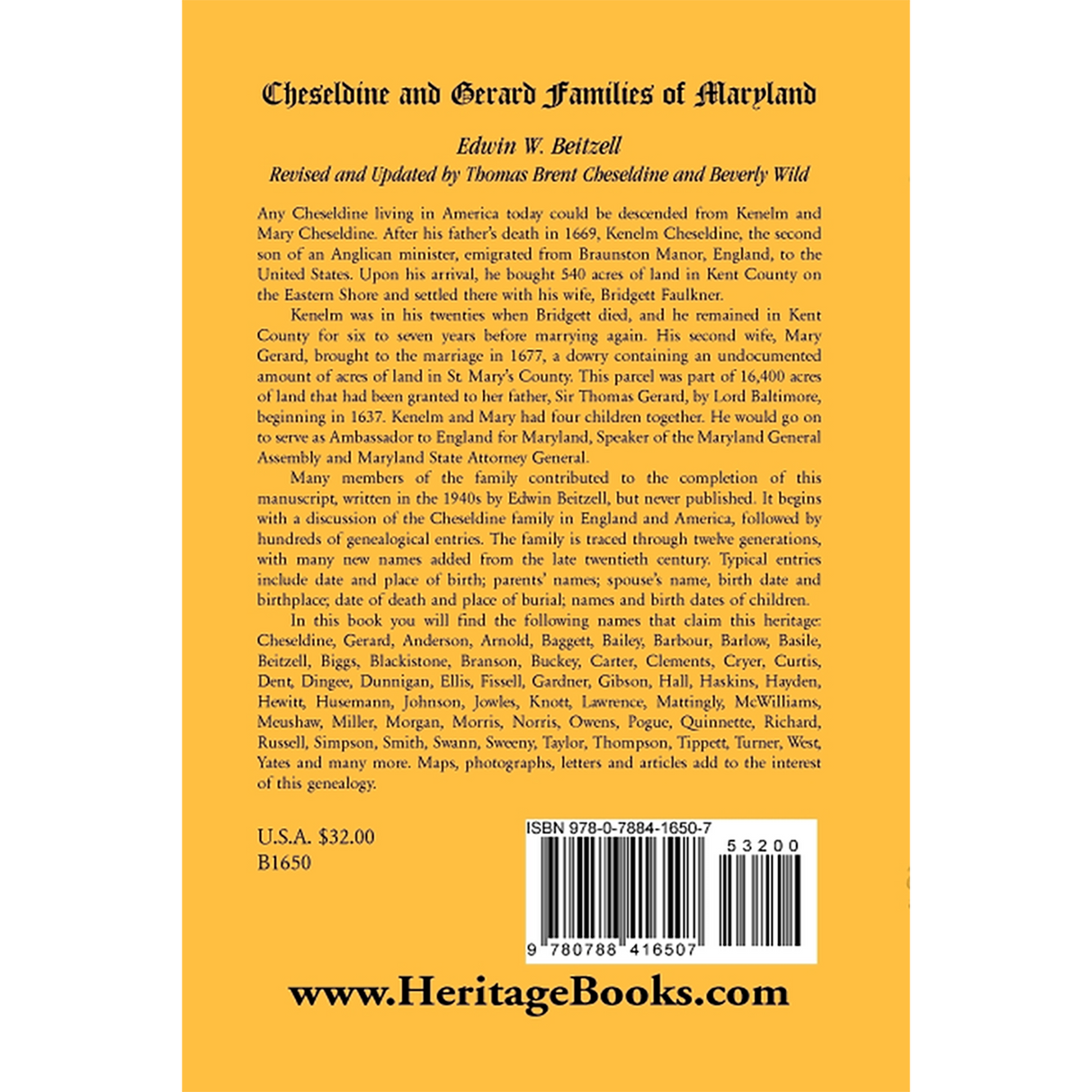 Cheseldine and Gerard Families of Maryland back cover