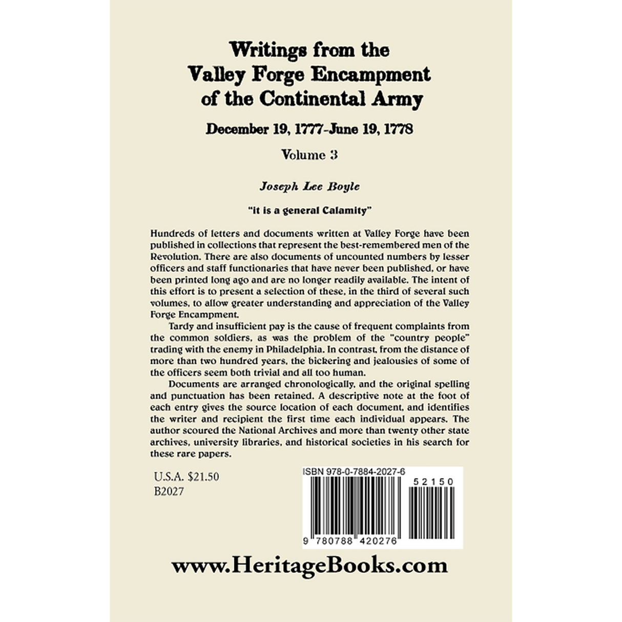 Writings from the Valley Forge Encampment of the Continental Army, Volume 3, December 19, 1777-June 19, 1778 back cover