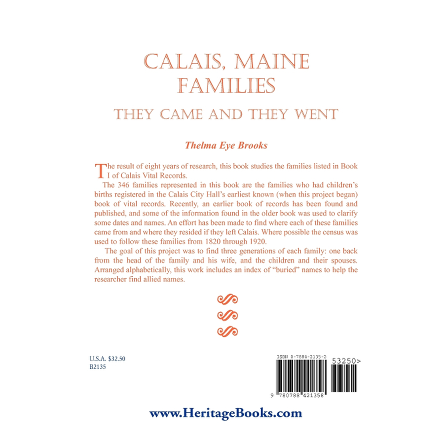 Calais [Washington County], Maine, Families: They Came and They Went back cover