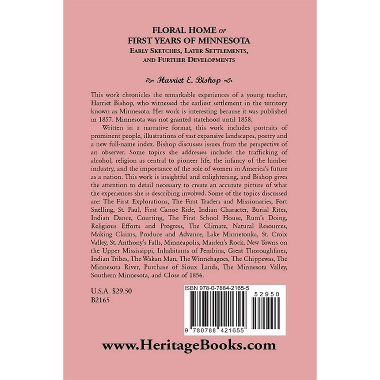 Floral Home: or, First Years of Minnesota Early Sketches, Later Settlements, and Further Development back cover