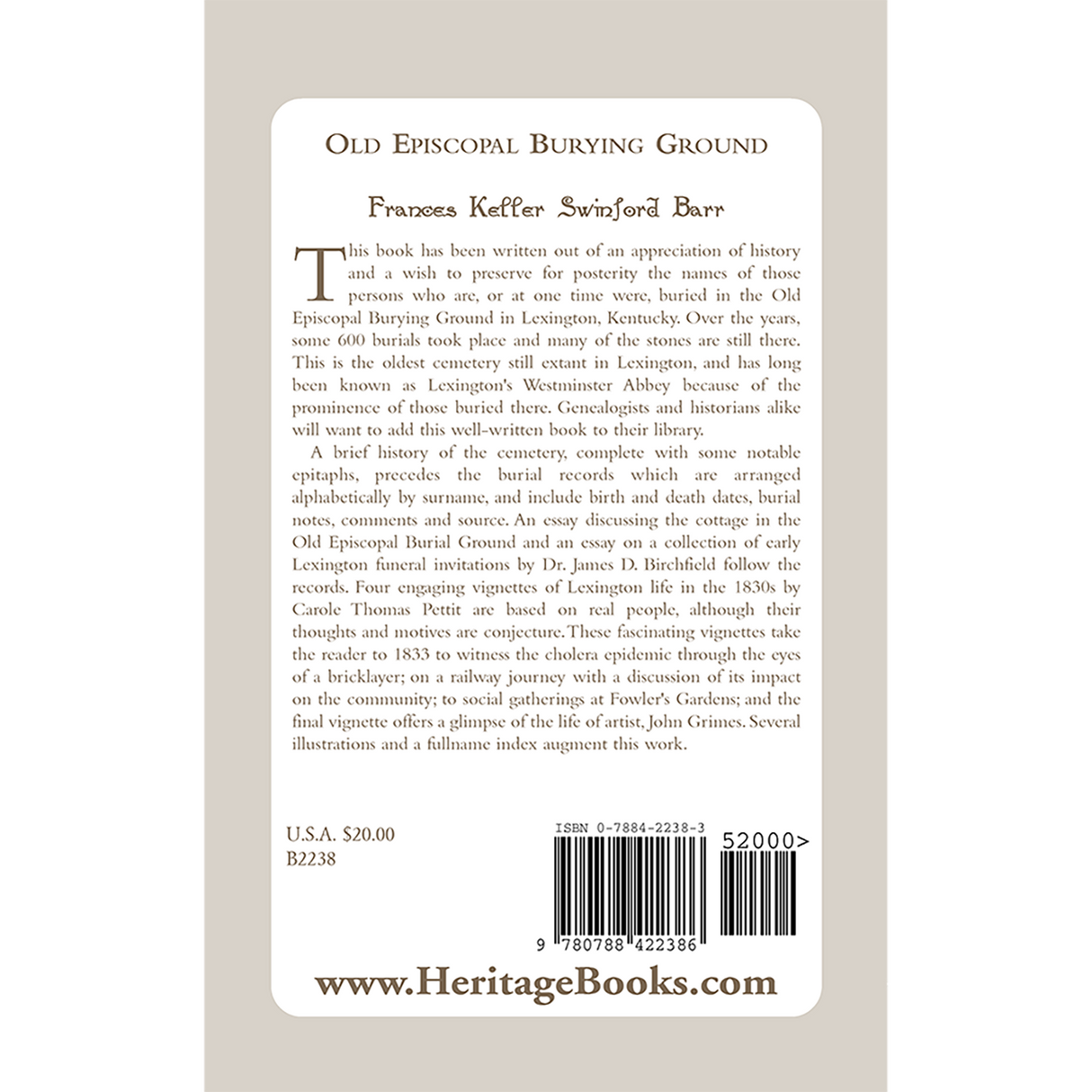 Old Episcopal Burying Ground [Lexington, Kentucky] back cover