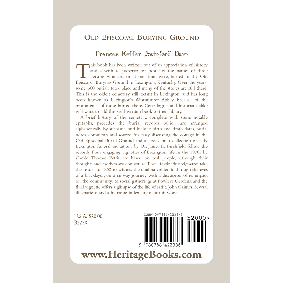 Old Episcopal Burying Ground [Lexington, Kentucky] back cover