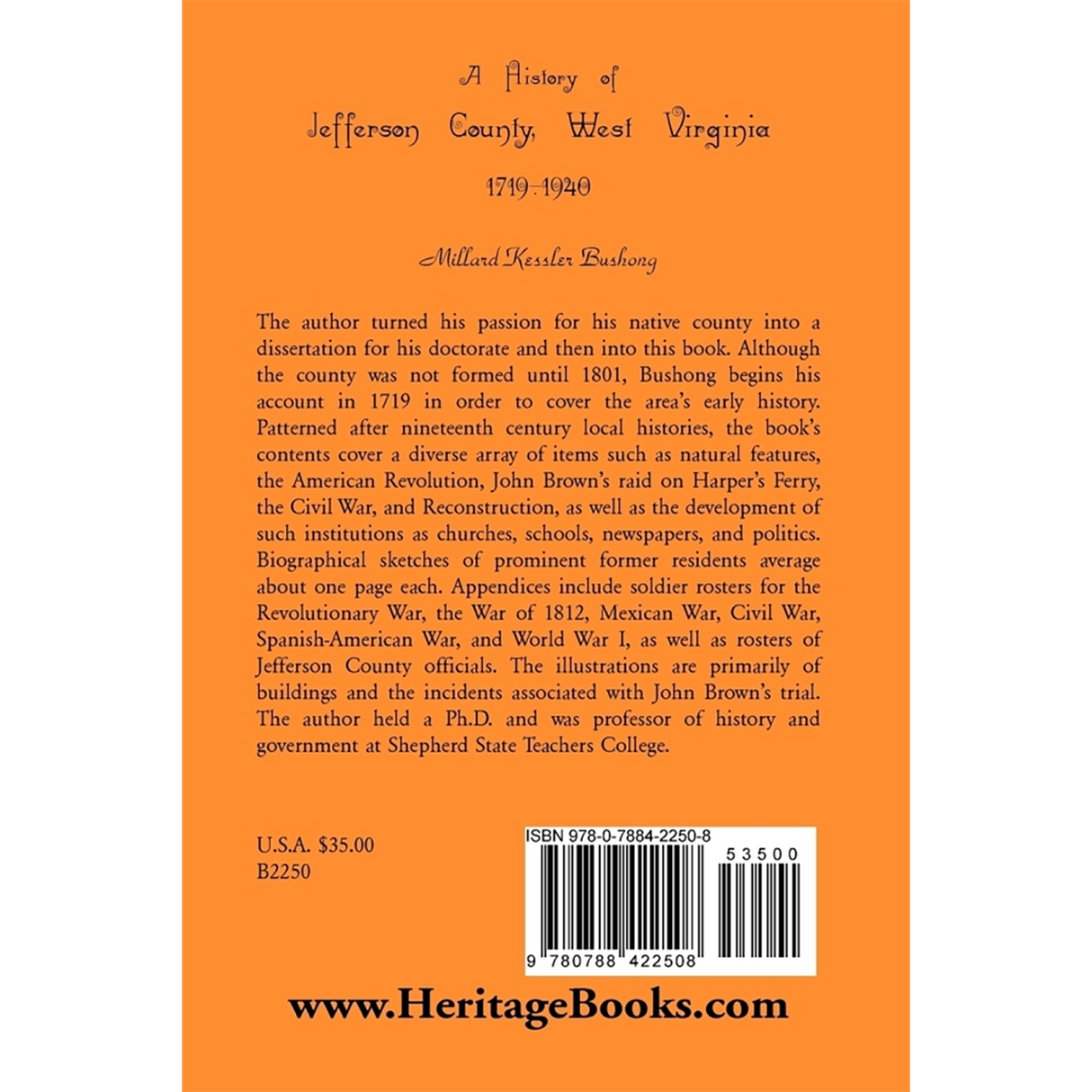 A History of Jefferson County, West Virginia [1719-1940] back cover