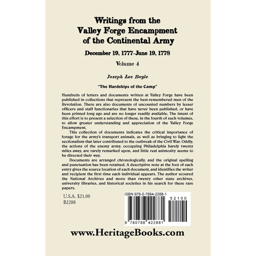 Writings from the Valley Forge Encampment of the Continental Army, Volume 4, December 19, 1777-June 19, 1778 back cover