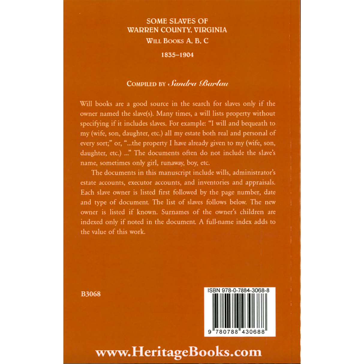 Some Slaves of Warren County, Virginia: Will Book A, B, C, 1835-1904 back cover