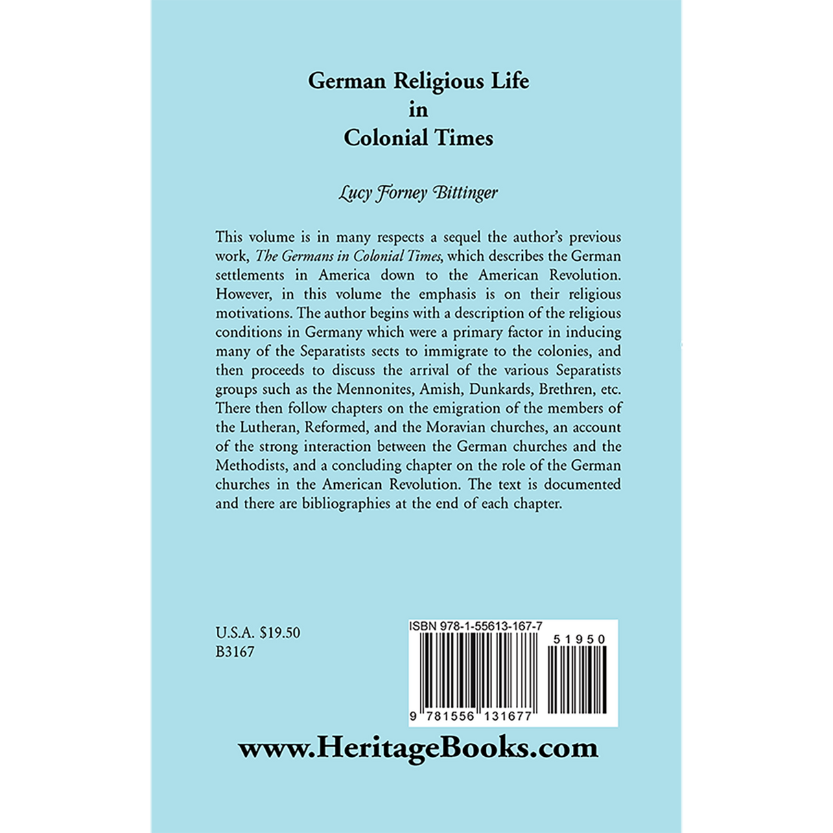 German Religious Life in Colonial Times back cover