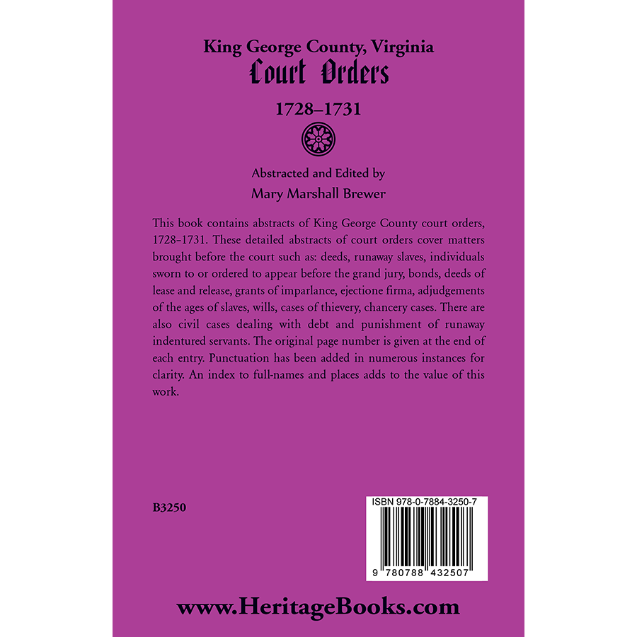 King George County, Virginia Court Orders, 1728-1731
