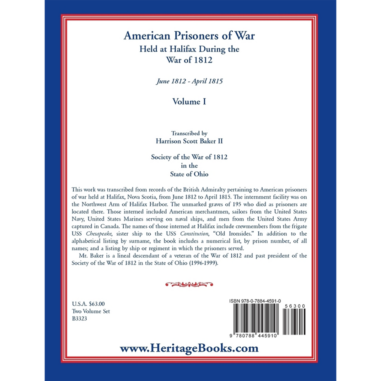 American Prisoners of War Held at Halifax During the War of 1812, Volume I back cover