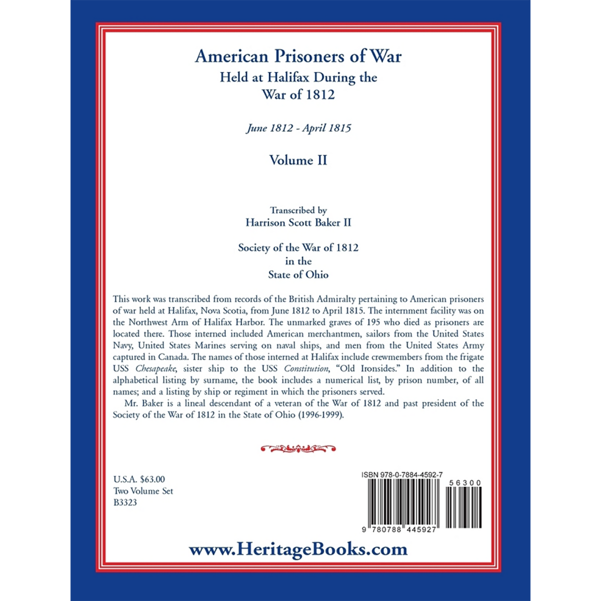 American Prisoners of War Held at Halifax During the War of 1812, Volume II back cover