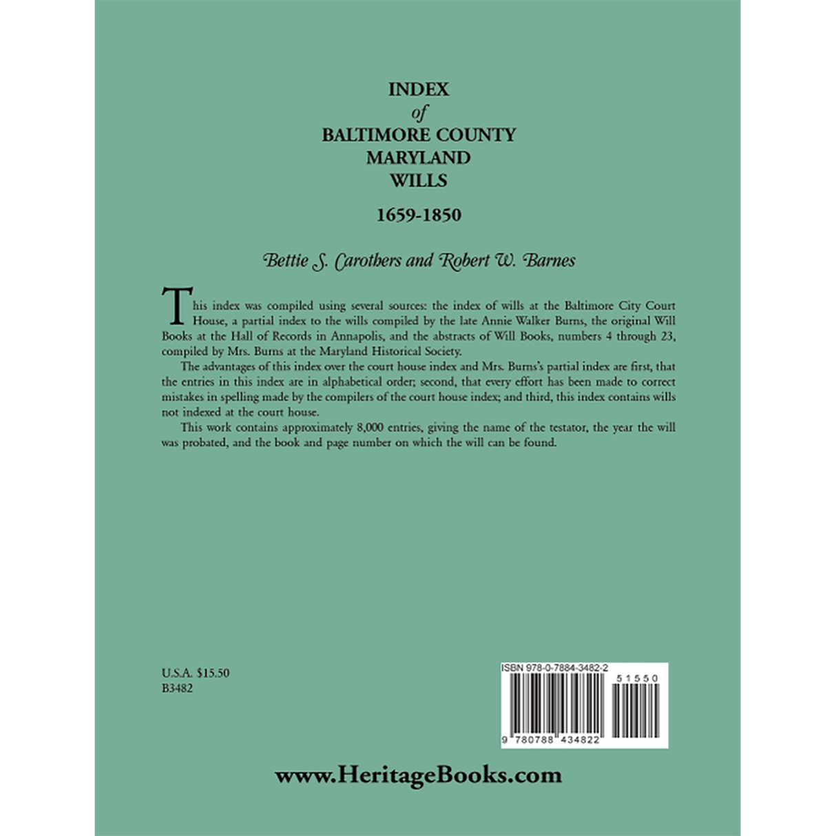 Index of Baltimore County Wills, 1659-1850 back cover