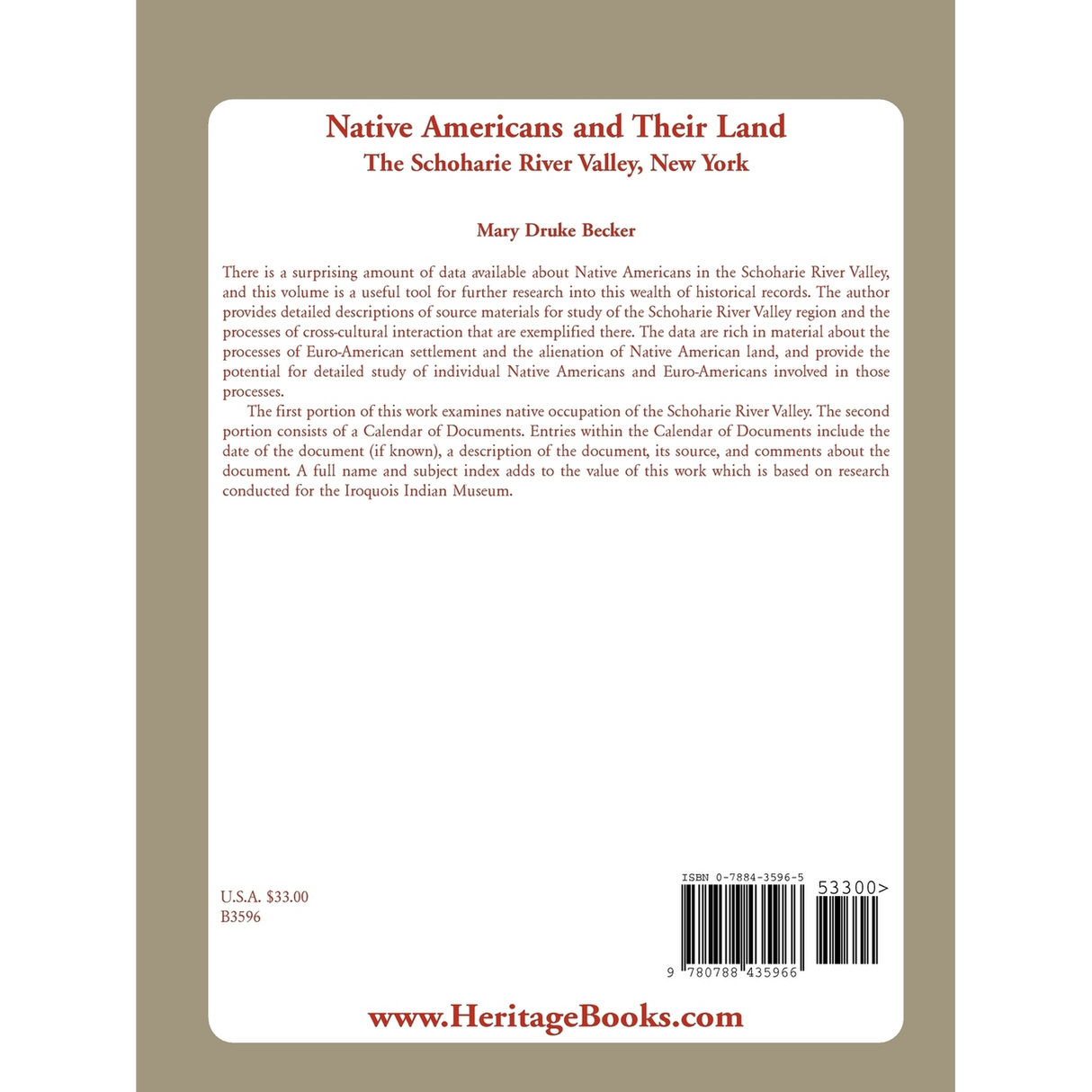 Native Americans and Their Land: The Schoharie River Valley, New York back cover